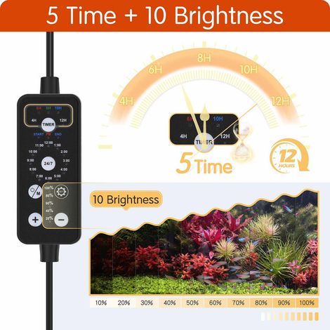 Éclairage LED pour Aquarium Étanche Lampe Submersible Spectre Complet avec Minuteur et Luminosité Réglable pour Plantes Aquatiques et Poissons