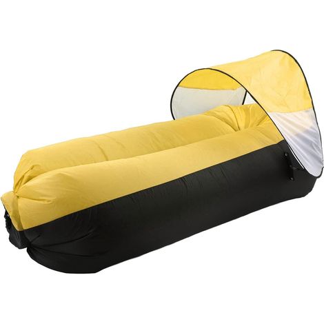 Canapé gonflable d'extérieur, portable et durable, pour le camping et la randonnée, convient aux adultes et aux enfants, tissu à carreaux 210T (noir et jaune) (1/5)