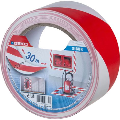 Nastro Segnaletico Adesivo 50 mm x 30 mt GEKO Sicur - Bianco/Rosso (1/5)