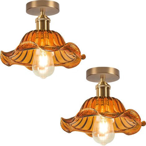 2PCS Lampara Techo De Vidrio Plafones Moderno Lampara Techo Vintage E27 Para Cocina Comedor Marrón