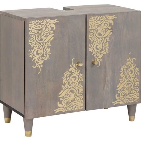 Mobiletto lavabo moderno e compatto 62 x 33 x 58 cm con pratico spazio di archiviazione stile elegante legno massello di mango grigio 020057887