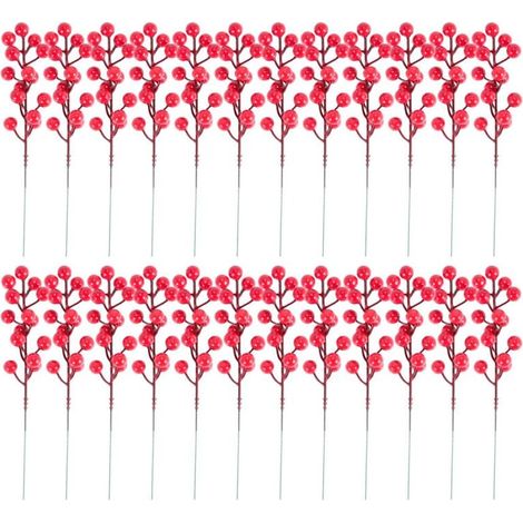 Rami di bacche rosse, confezione da 24 rami di agrifoglio natalizio artificiale, 7,9 pollici, per albero di Natale, ghirlanda fai da te, festa (1/4)