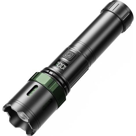 Professionelle taktische LED-Taschenlampe, wiederaufladbar, mechanischer Zoom, weißes Laserlicht, Digitalanzeige (M1 Grüner Ring - Weißer Laser x 1200mAh).