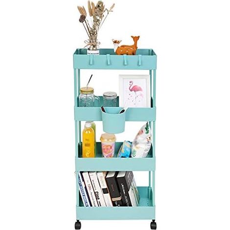 Chariot de Rangement Coulissant à 4 étages - Chariot de Rangement Coulissant - Chariot Utilitaire - Chariot de Rangement sur roulettes pour Cuisine, Salle de Bain, buanderie, Bureau Blanc 01 (1/5)