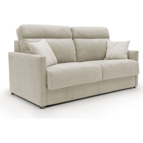 Margot Schlafsofa mit hoher weicher Rückenlehne aus Stoff T02 156 cm (mat.120x197) creme