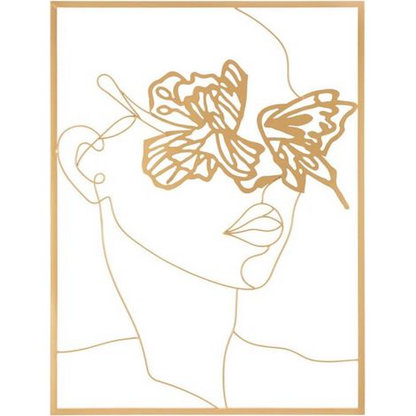 Pannello decorativo donna in ferro color oro per decorazioni ambienti -Farfalle sugli occhi (1/5)