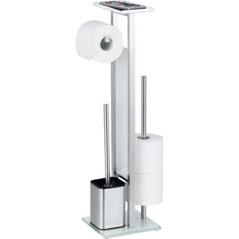 Stand WC-Garnitur DEBAR mit Ablage, Toilettenpapierständer, Edelstahl, silber, WENKO (1/10)