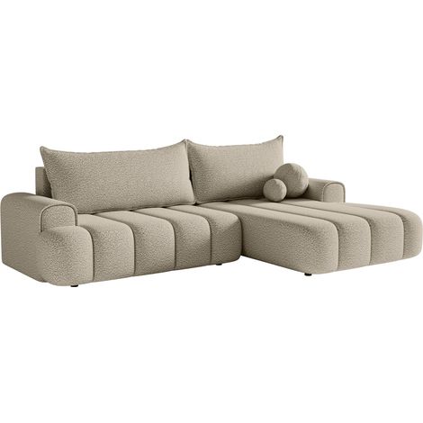 Selsey DANDELINO - Ecksofa mit Schlaffunktion, Stauraum und Bouclé-Bezug, hellbeige, rechts
