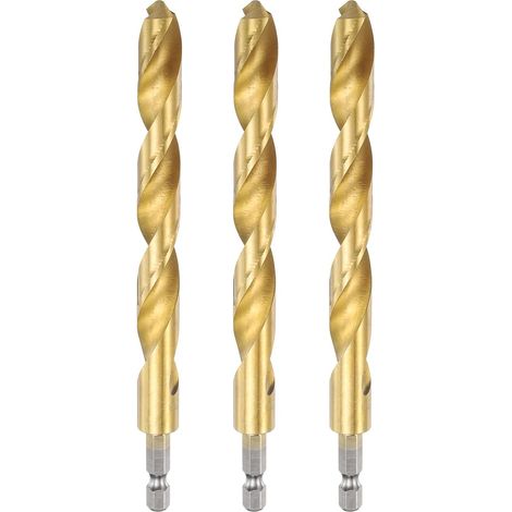 CCYKXALot de 3 forets hélicoïdaux à tige hexagonale en titane de 12 mm de diamètre de perçage de 151 mm de long pour métal trempé, acier inoxydable (1/5)