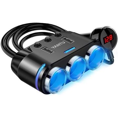 150-W-Mehrfachsteckdose für den Zigarettenanzünder im Auto, Zigarettenanzünder-Splitter mit 12-V-USB-Stecker, Zigarettenanzünder-Adapter mit Doppelstecker/-anschluss und Verlängerungskabel (1/4)