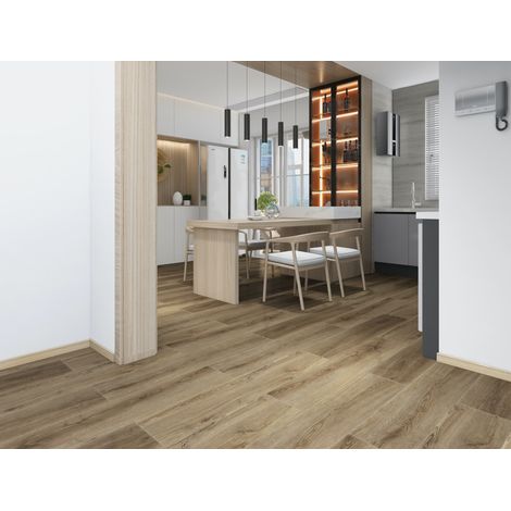 Suelo vinílico con patrón de parquet, 112.0x22.8x6.0 cm, montaje y limpieza sencillos, PVC, gris claro (1/5)
