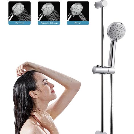 Colonne de Douche sans Mitigeur Barre de Douche en Acier Inoxydable de 70 cm avec Flexible de 1.5 m Pommeau de Douche (3 Modes ) et Support pour Salle de Bain