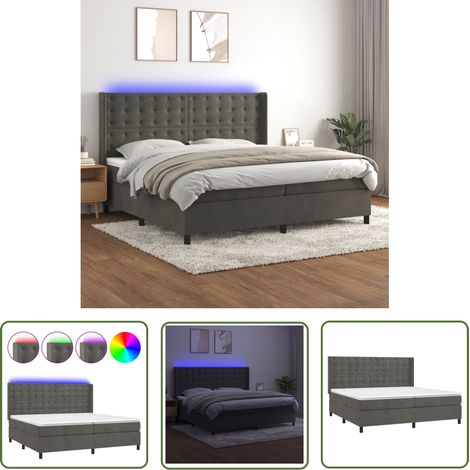 The Living Store Boxspringbett mit Matratze & LED Dunkelgrau 200x200 cm Samt - Boxspringbett - Doppelbett - Samtbett - Luxusbett - Bettenrahmen (1/5)