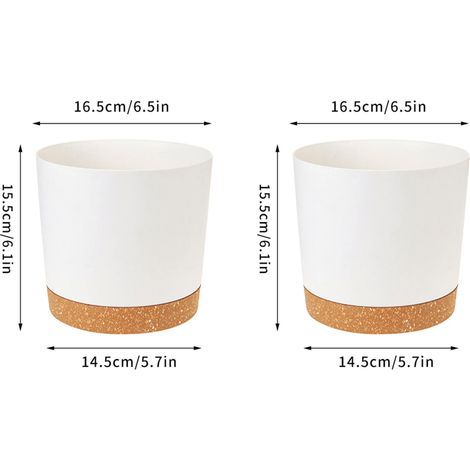 Pot de fleurs en plastique (2 pièces, 16,5 cm) pour plantes, balcon, cour, bonsaï, avec drainage et plateau de rangement. (1/4)