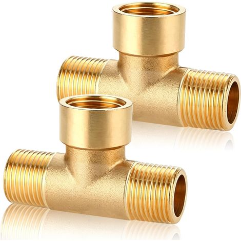 Lot de 2 raccords en T en laiton 1/4", 90° AG/IG/AG, raccord en T à 3 voies, raccords de tuyau femelle BSP 1/4", raccord d'eau DN8 pour distributeur d'eau potable (1/5)