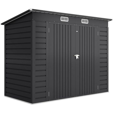 Abri de jardin en acier, abri à outils, double porte, 249 cm (L) x 121 cm (P) x 166/183 cm (H), gris