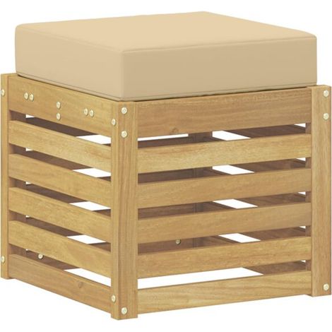 Banc de jardin blanc, 43 x 43 x 45 cm, bois d'acacia massif. (1/5)