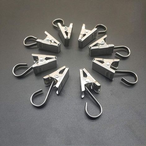 Petit Pinces à Rideaux avec Crochet - 25 Pièces Crochet à Pince en Acier Inoxydable, Pinces à Rideaux en Métal de Douche Lourd pour Maison, Gazebo, Lampes, Déco(Argenté) (1/5)