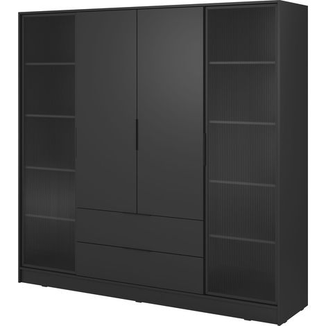 Armadio moderno nero con ante in vetro - Dimensioni 206 x 200 x 51 cm - Design elegante e versatile (1/5)