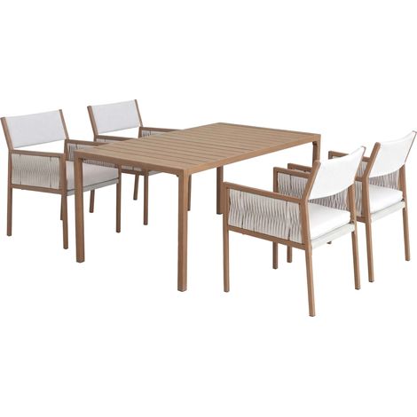 [NEUWERTIG] Garten-Essgarnitur HHG-134, Gartengarnitur Tisch+4xStuhl Sitzgruppe, Polyrattan Olefin (210 g/m²) weiß (1/5)