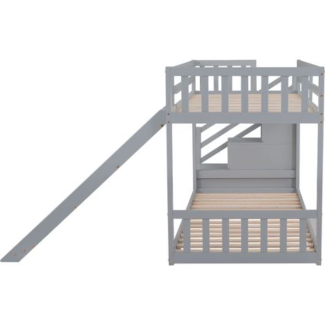 Kinder Etagenbett mit Treppe und Rutsche 90 x 200 cm Grau Kiefernholz und MDF (1/2)