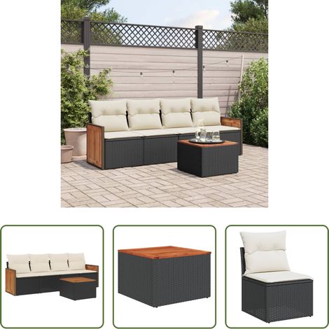 vidaXL Rattanmöbel - 5-tlg. Garten-Sofagarnitur mit Kissen Schwarz Poly Rattan (1/5)