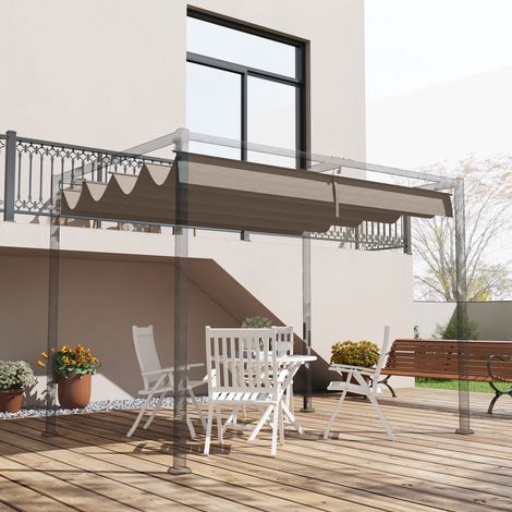Toiture de remplacement pergola 2,85 x 2 m auvent rétractable étanche trous de drainage,protection UV 30+ pour jardin balcon et terrasse.