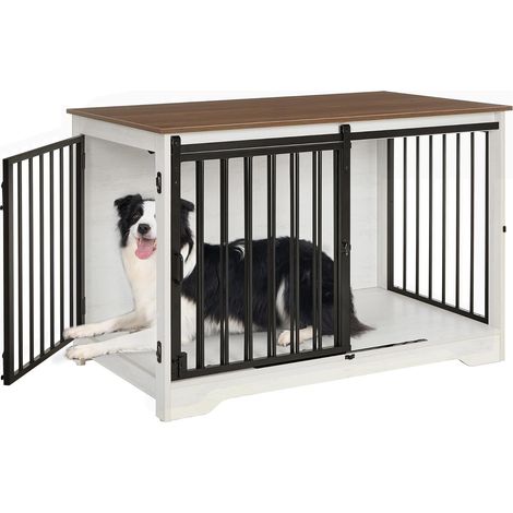 Cage pour chien en bois 100 cm – 2 portes coulissantes – Résistante à la mastication – Dimensions 94L x 55W x 57,4H cm