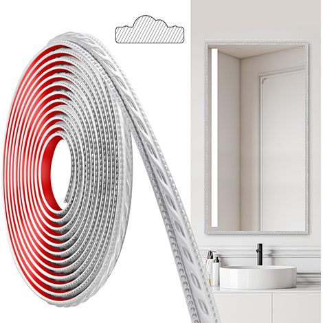 Moulures en PVC, 600cm×2cm, Autocollantes, Pour Plafonds, Moulures Murales Pour Bordures de Murs, Cadres de Miroirs, Plafonds, Plinthes, Armoires(Argent) (1/5)
