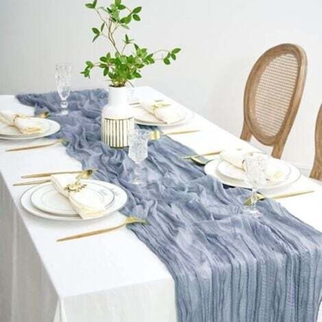 [JAMAIS UTILISÉ] Chemin de Table en Gaze en Bleu, 90 x 400cm Gaze Translucide Rustique, Chemin de Table Boho, Nappe en Mousseline de Soie Bleu pour Mariage Douche (1/4)