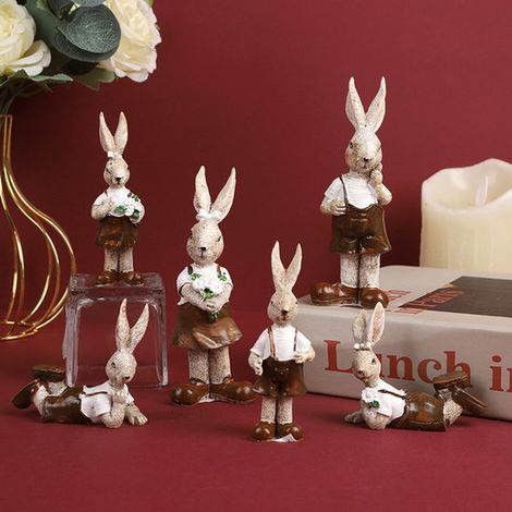 Adornos creativos de Pascua - 6 piezas, pareja de conejos, decoración de animales, miniatura (1/5)