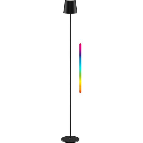 Lámpara de pie led inalámbrica, tamaño xl, 122 cm, rgbw, negro, con control táctil, 5 w, 220 lm, numerosos colores de luz rgb, blanco cálido (3000 k), ip44, regulable de forma continua. (1/5)