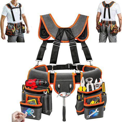 TONYSA Ceinture porte-outils, ceintures porte-outils professionnelles pour hommes, pochette à outils magnétique avec bretelles, ceinture utilitaire robuste, détachable et réglable (gris et orange, 32' (1/5)