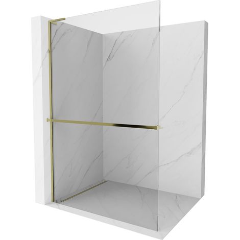 Mexen Kioto+ L Duschwand mit Regal Walk-in 120 x 200 cm, transparent, gold - 800-120-123-50-00