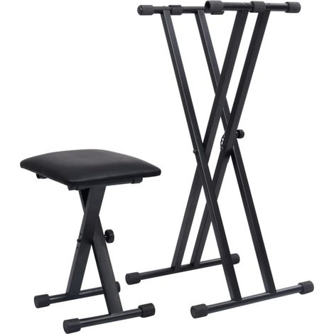 Kit de support de clavier à empattement double et tabouret Noir (1/5)