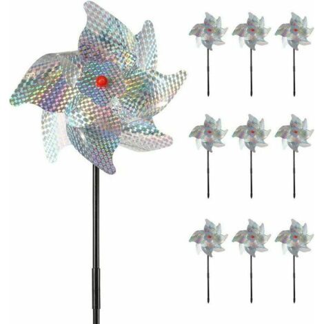 Epouvantail et effaroucheur,Répulsif à Oiseaux (Lot de 10) 5020cm, Répulsif à Oiseaux Moulin à Vent Réfléchissant Effraye les Jardins, les Vergers, les Maisons, les Fermes - Plus Sûr et Effic