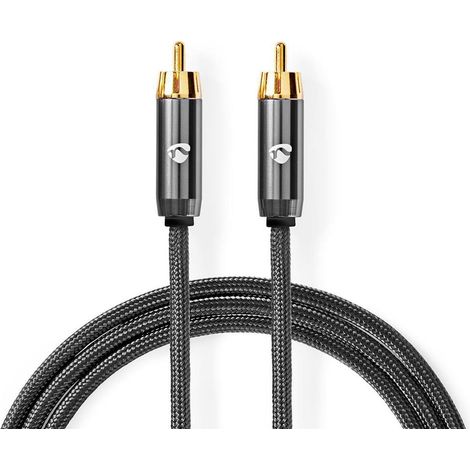 Cable de altavoz de subgraves rca macho rca macho chapado en oro 500 metros redondo 45 mm antracita gris con metal cerrar
