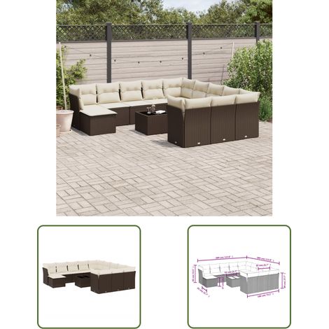 vidaXL Salon de jardin avec coussins 13 pcs marron résine tressée (1/3)