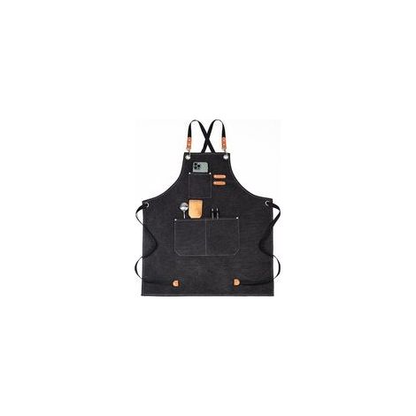 Delantal vaquero (negro) con bolsillos para peluqueros, pintores, jardineros y estilistas, tanto para hombres como para mujeres - Crezuo