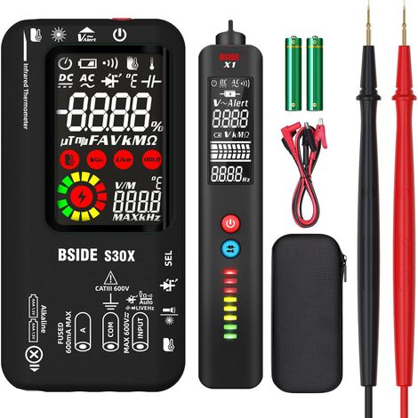 Kit Multimètre Numérique et Stylo Testeur Électrique BSIDE S30X+X1 Multimètre Intelligent et Détecteur de Tension Sans Contact avec Pince Crocodile pour Électricien Électronique LED Automobile (1/5)