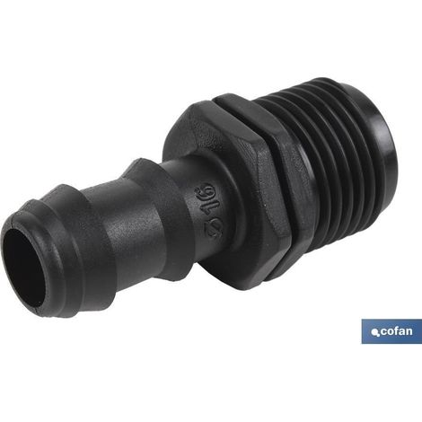 Conector de empalme mixto Ø16mm con rosca para riego fácil y resistente