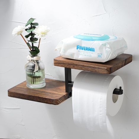 Wandmontierter Toilettenpapierhalter aus Holz – Wandmontierter Toilettenpapierhalter aus Holz mit Ablage (1/5)