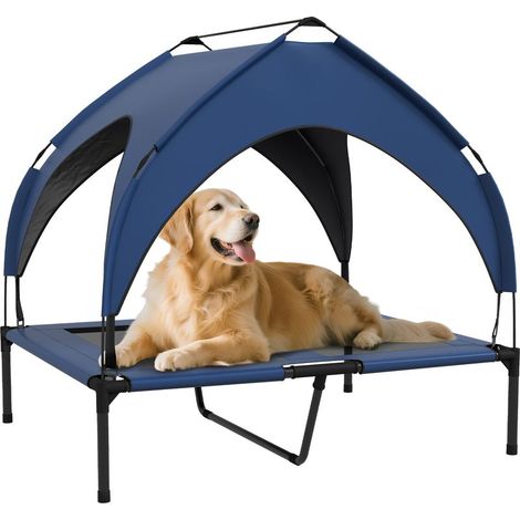 Lit surélevé rafraîchissant pour animaux de compagnie avec filet respirant lavable, pour chiens moyens et grands, 91 x 76 x 89 cm - Bleu foncé (1/5)