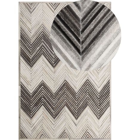 Tapis Intérieur Gris en Cuir 140 x 200 cm Rectangulaire Motif Zig Zag Moderne Beliani (1/5)