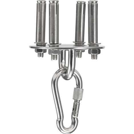 Wandhaken- und Karabiner-Set mit Montagehalterung zum Aufhängen von Stühlen, Hängematten, Boxsäcken und Trainingsgurten (Yoga, Boxen etc.). Tragkraft: bis zu 500 kg.