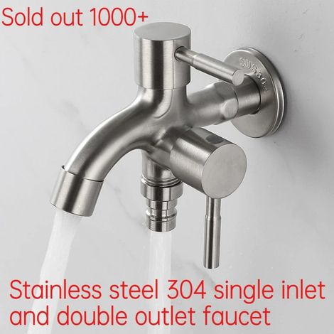 Robinet Acier inoxydable à double sortie d'eau pour lave-linge polyvalent Jardin de balcon domestique (1/5)