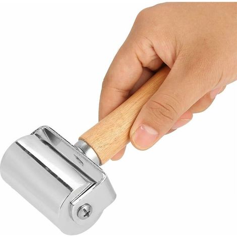 DEESSE SHOP - Outils de plateau en cuir avec manche en bois Rouleau en métal pour rouleau de colle en cuir, 100 mm, 60 mm, 26 mm, ton argent (60 mm) (1/5)