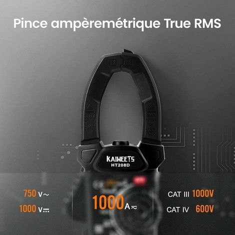 Pinza Amperometrica CA/CC 1000A, TRMS Professionale, VFD, Modalità LOZ, Misura Corrente di Ingresso - HT208D (1/3)