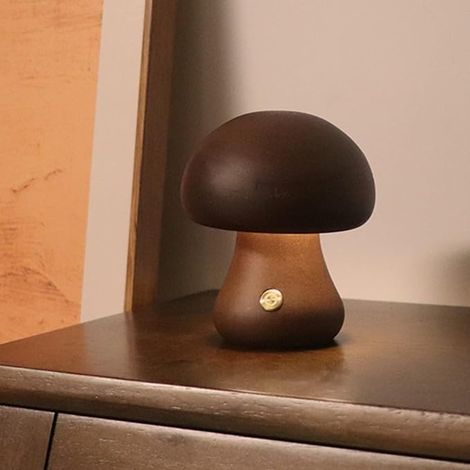 Lampe En Bois En Bois Massif Portable Décorer Mignon Portable Lampe Dessin Animé Lampe De Chevet Champignon Dessin Animé Lampe De Bureau Lampe De Nuit Adorable Bureau En Bois, C Walnut