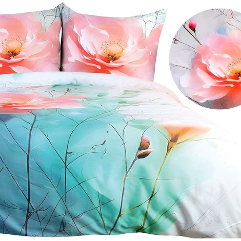 Bettwäsche-Set 180x200 cm, Satin-Baumwolle, Digitaldruck, florale Abstraktion (1/5)